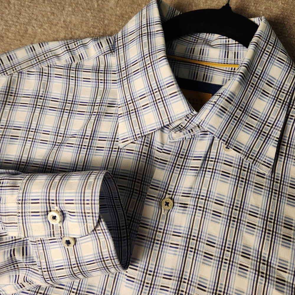 Robert Talbott Button Down Mens M Blue White Plaid Excellent Long Sleeve Shirt